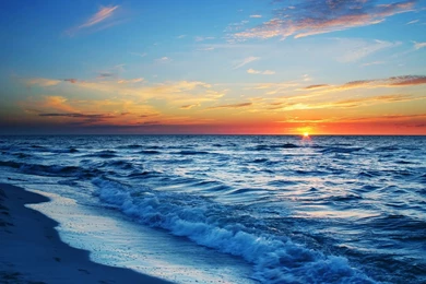 Sunset Sea Beach, Waves, Blue, Orange Sky Wallpaper,Sunset HD ...