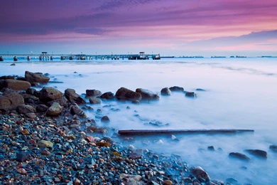 Download Wallpapers 1920x1080 Stones, Pebble, Coast, Evening, Fog ...