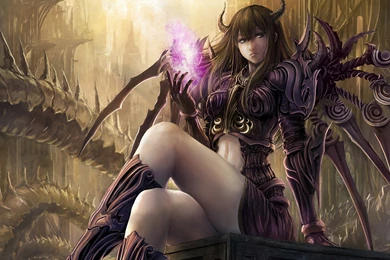 Image Art Wallpaper takakyo girl demon horns sitting wings magic ...