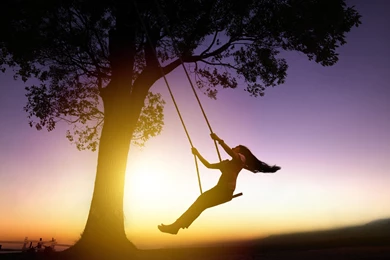 Mood Silhouette Girl Sunset Swing Wallpapers