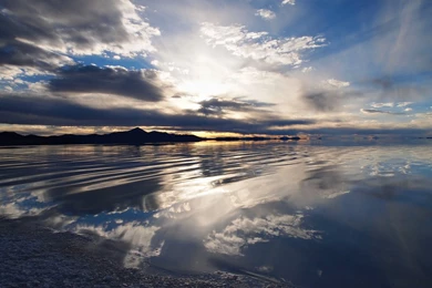 Sunset Reflection Salar De Uyuni Bolivia