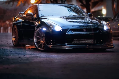 Nissan GT R, Street, Black Car, Lights, Night HD Wallpapers