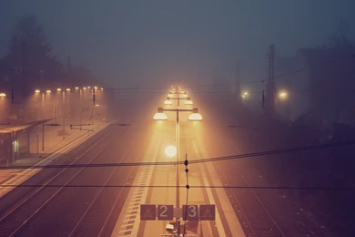 Train Station Foggy Night 4K Ultra HD Desktop Wallpapers