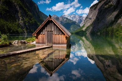 Nature Germany Houses Bavaria Rivers Berchtesgaden Obersee ...