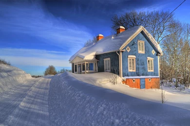Deep Winter Blue House & Road Wallpapers