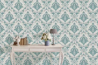 Senator Glitter Damask Teal / Grey Wallpapers By Vymura London M1030