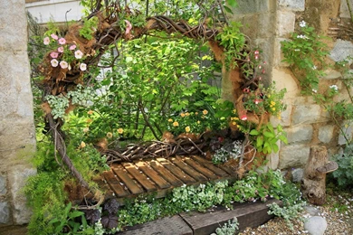 Park A Small Wicker Chair Japanese Garden Art Landscape Wallpapers ...